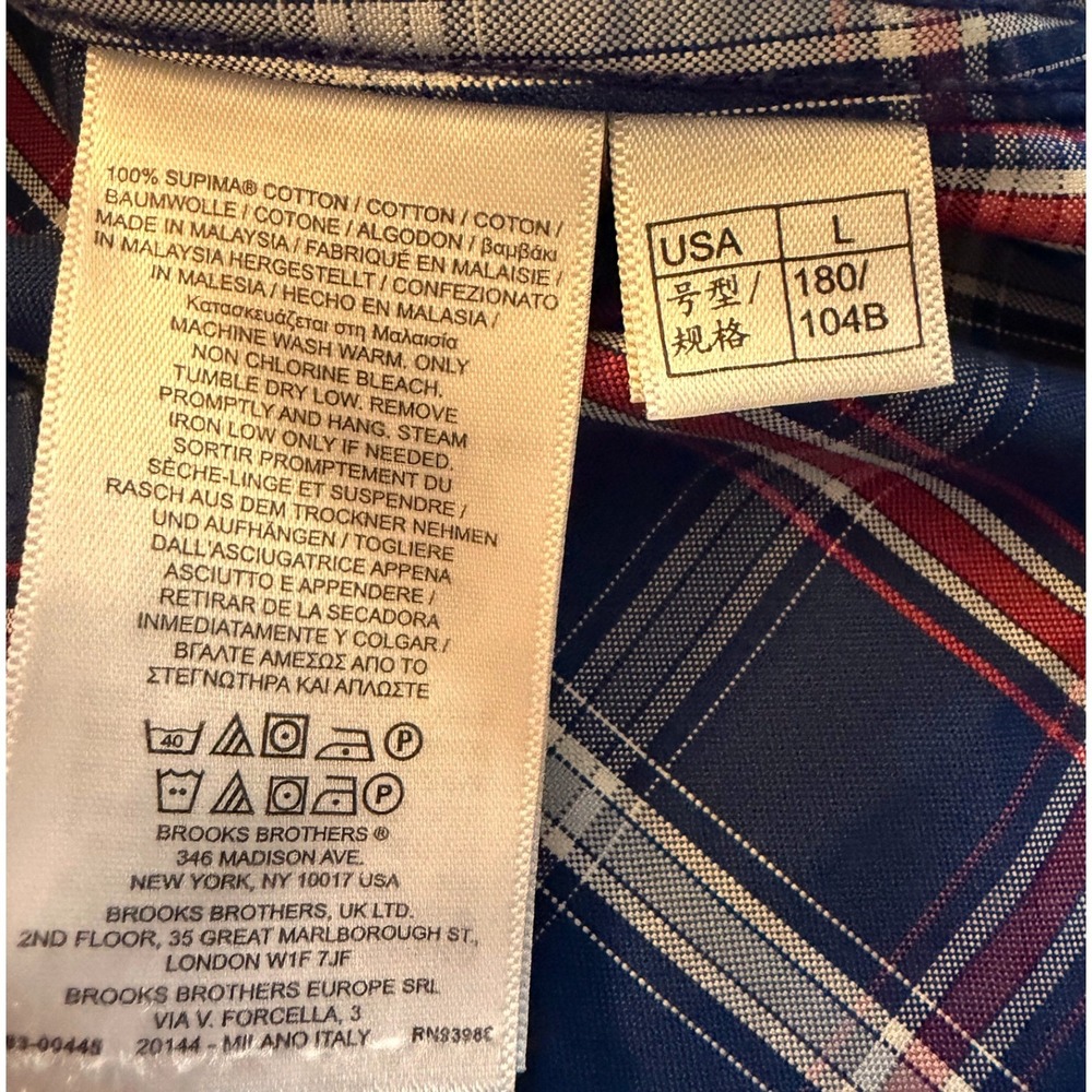 Brooks Brothers Mens L Blue Red Plaid Supima Cotton Button Down Long Sleeve - Picture 8 of 10